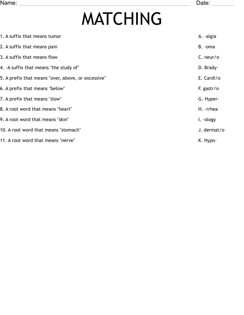 MATCHING  Worksheet