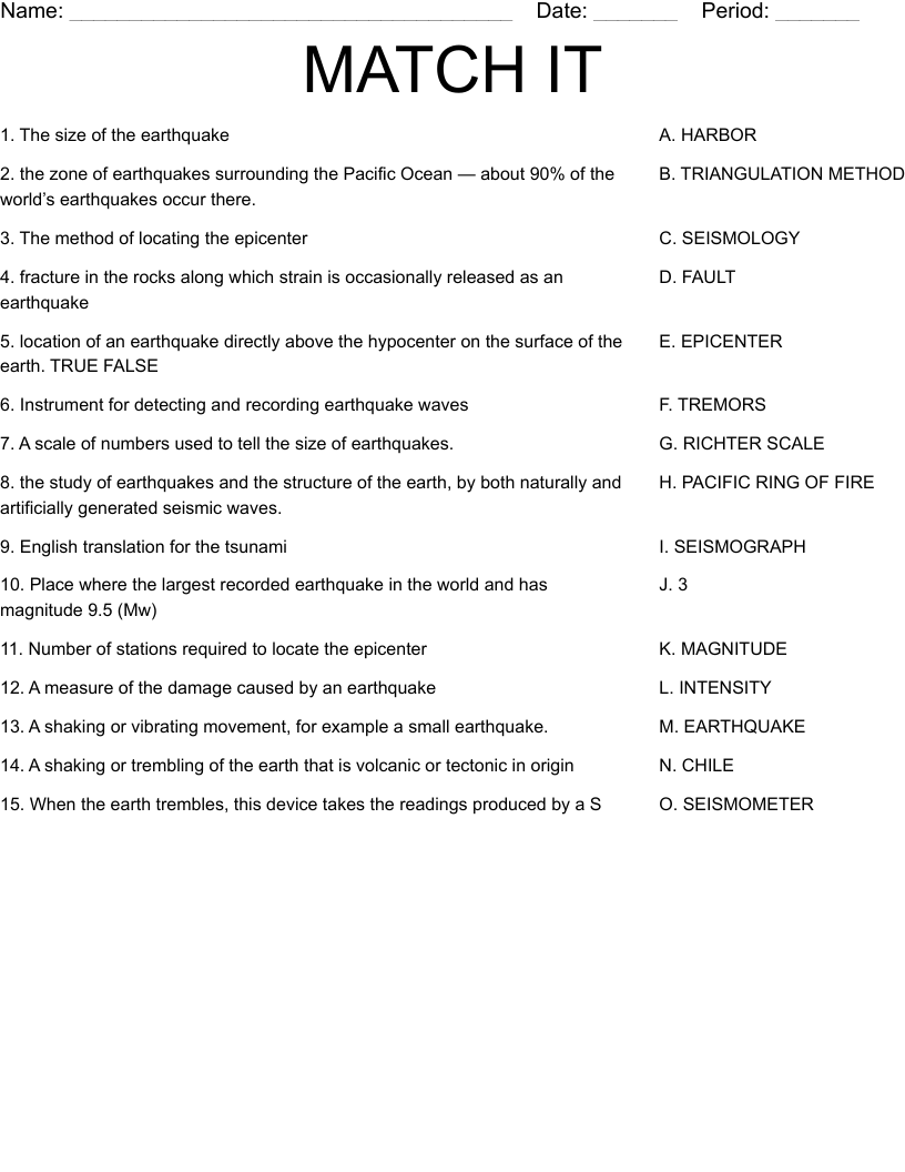 MATCH IT Worksheet