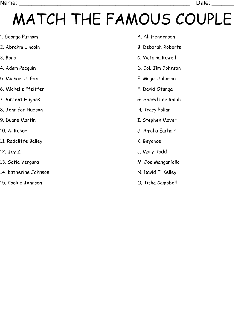 MATCH THE FAMOUS COUPLE Worksheet
