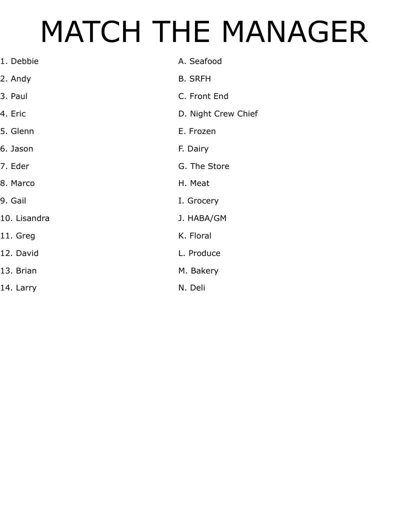 MATCH THE MANAGER Worksheet