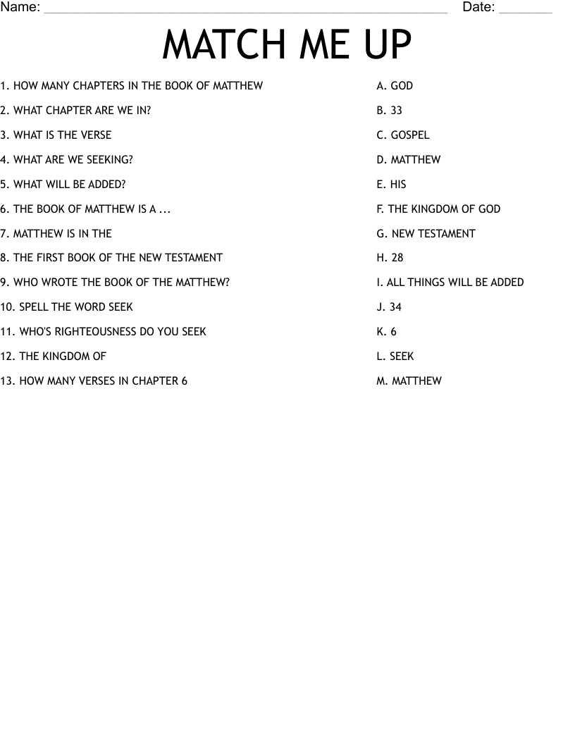 MATCH  ME  UP Worksheet