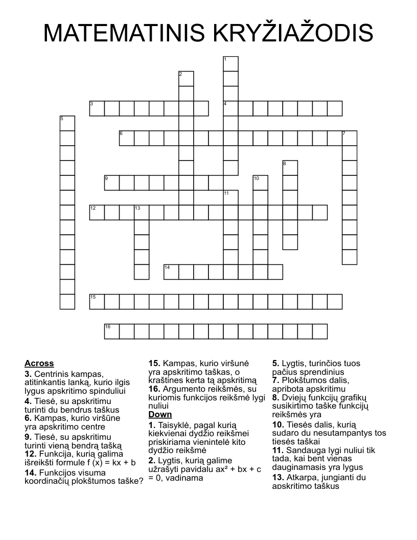 MATEMATINIS KRYŽIAŽODIS Crossword