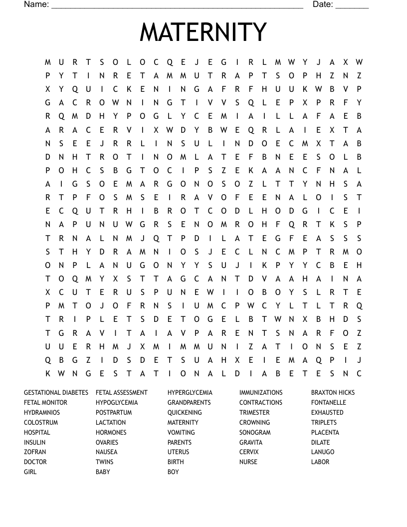 MATERNITY Word Search