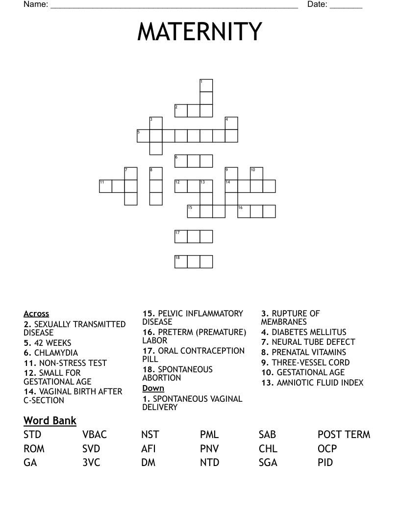 MATERNITY Crossword