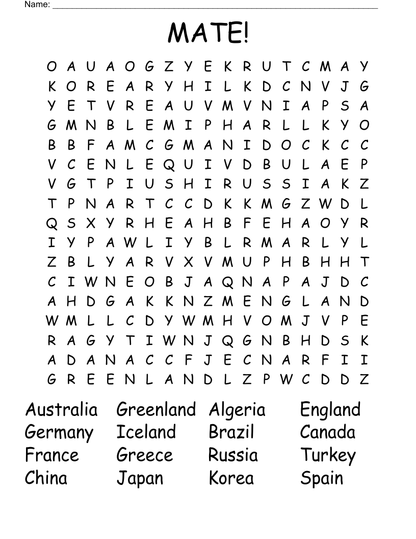 MATE! Word Search