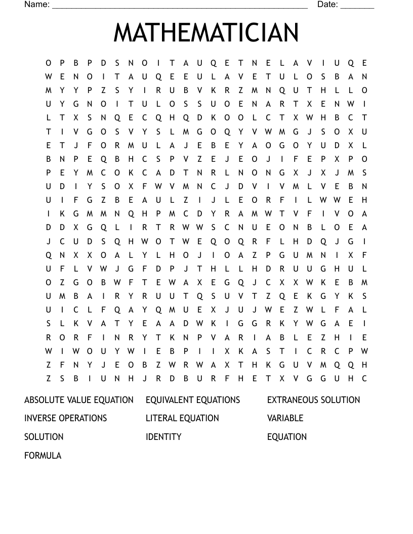 MATHEMATICIAN Word Search