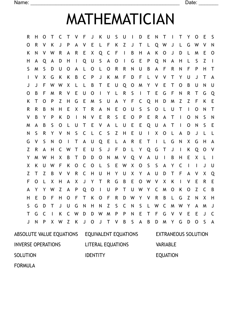 MATHEMATICIAN Word Search