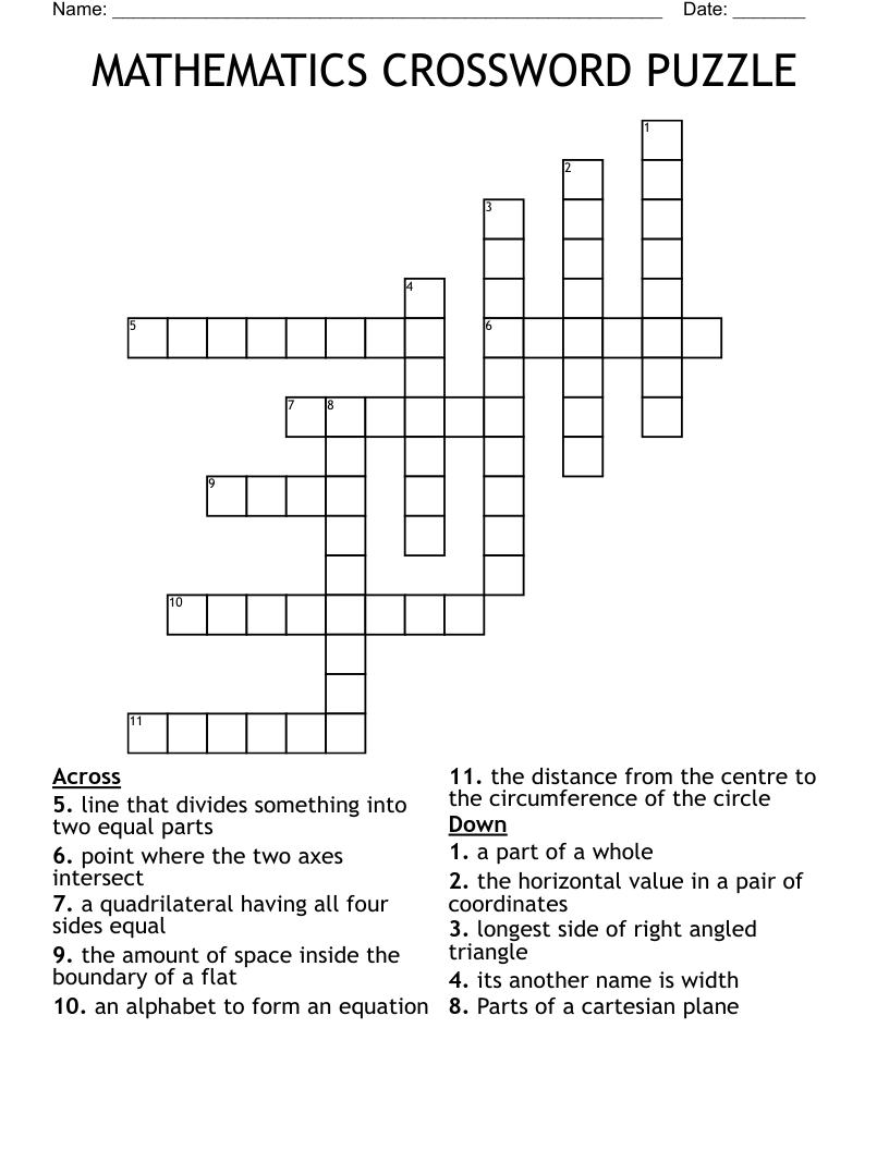 MATHEMATICS CROSSWORD PUZZLE