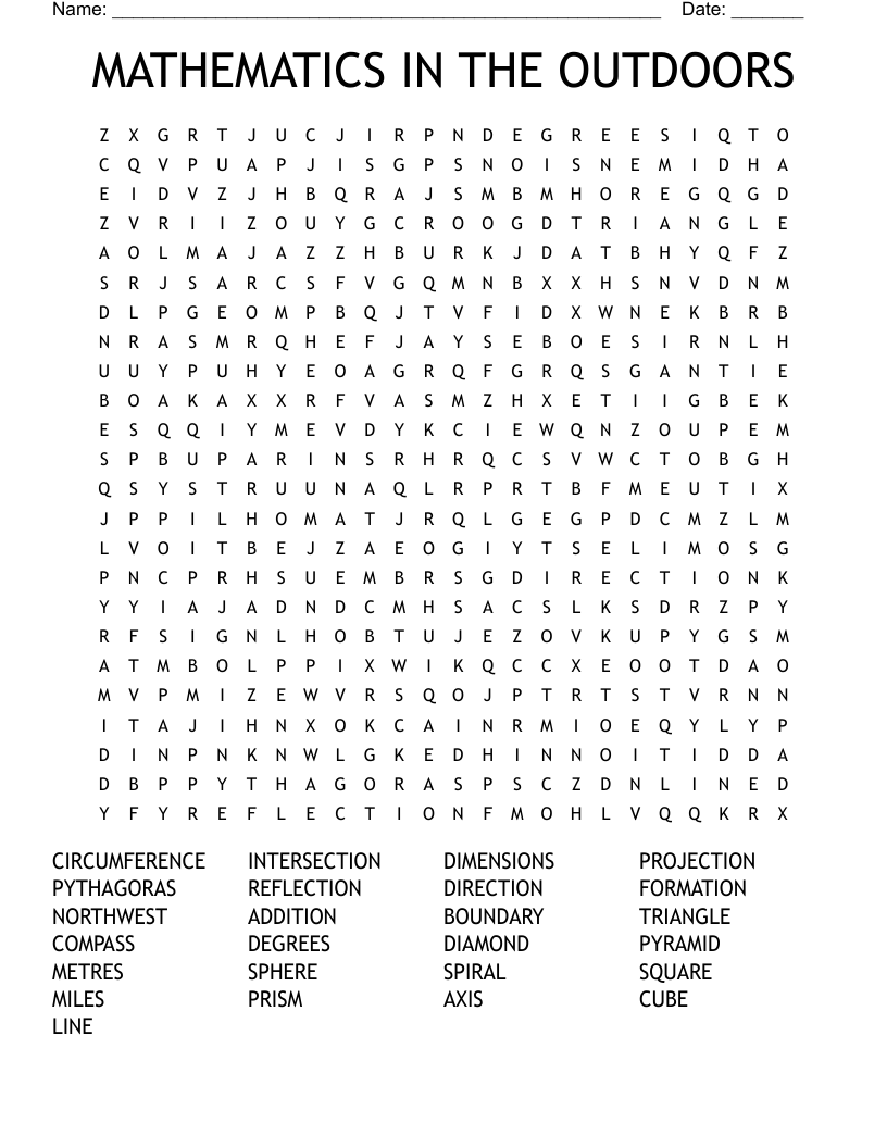 MATHEMATICS IN THE OUTDOORS Word Search