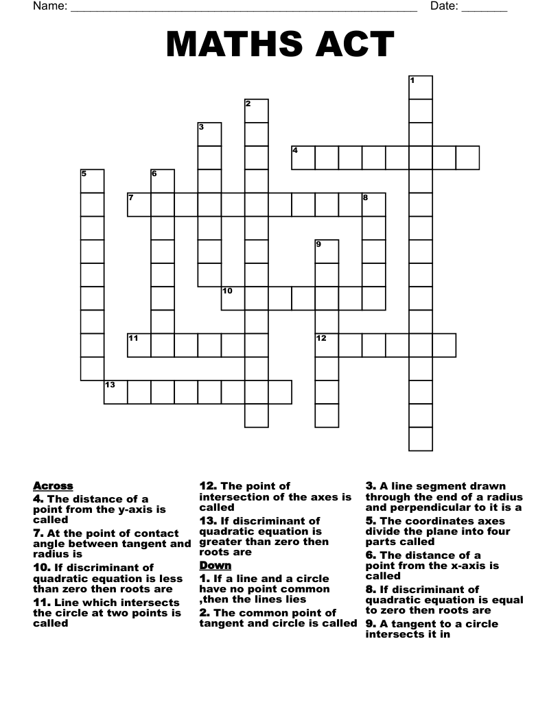 MATHS ACT Crossword