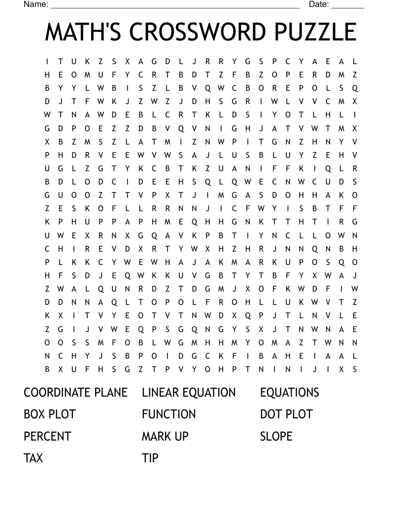 MATH'S CROSSWORD PUZZLE  Word Search