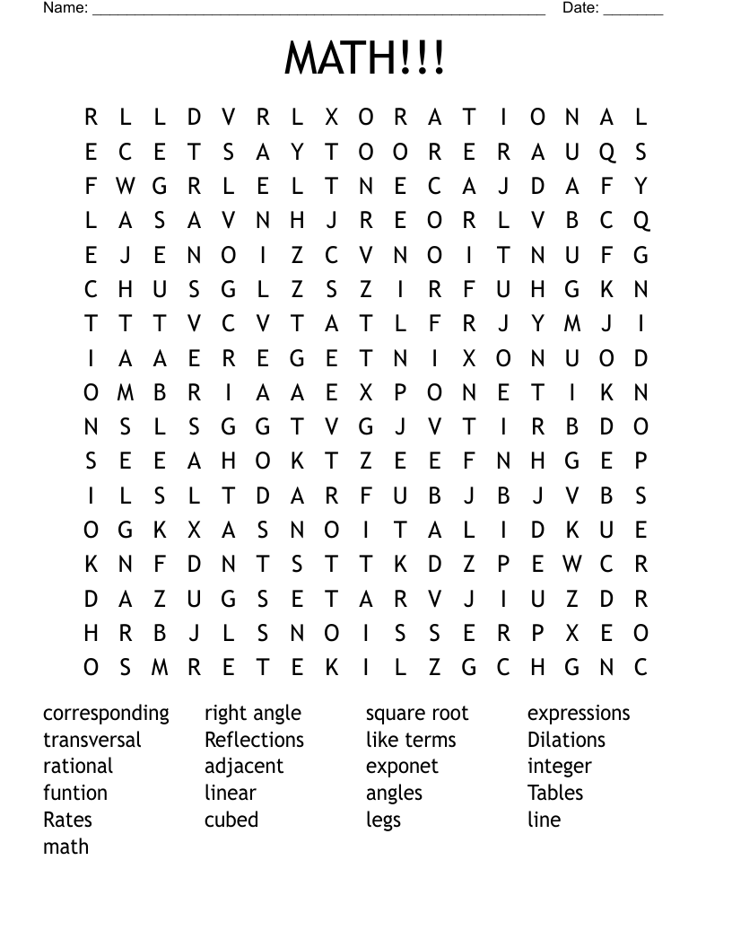 MATH!!! Word Search
