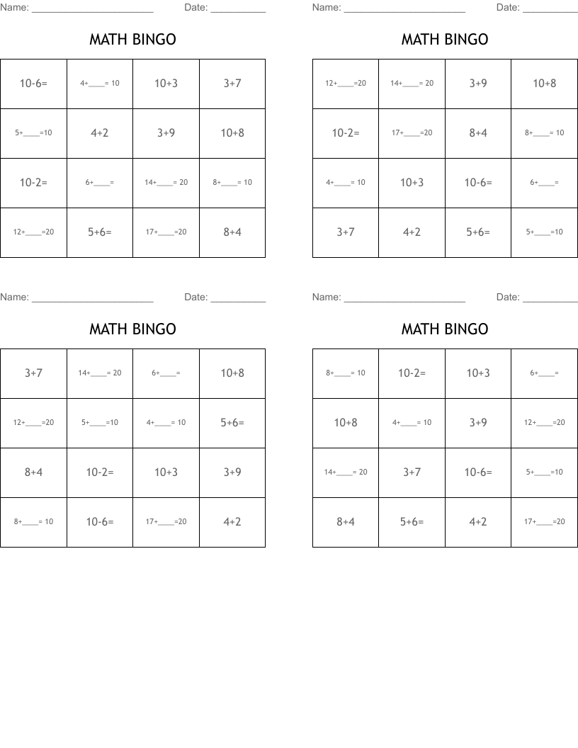 MATH BINGO 