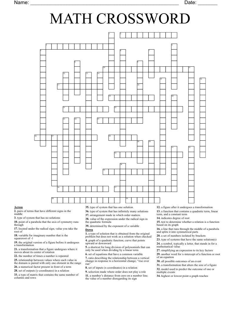 MATH CROSSWORD
