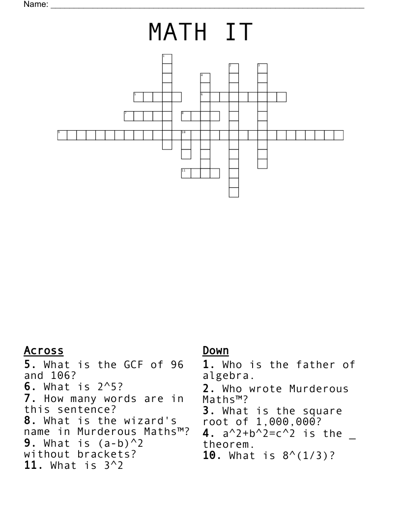 MATH IT Crossword