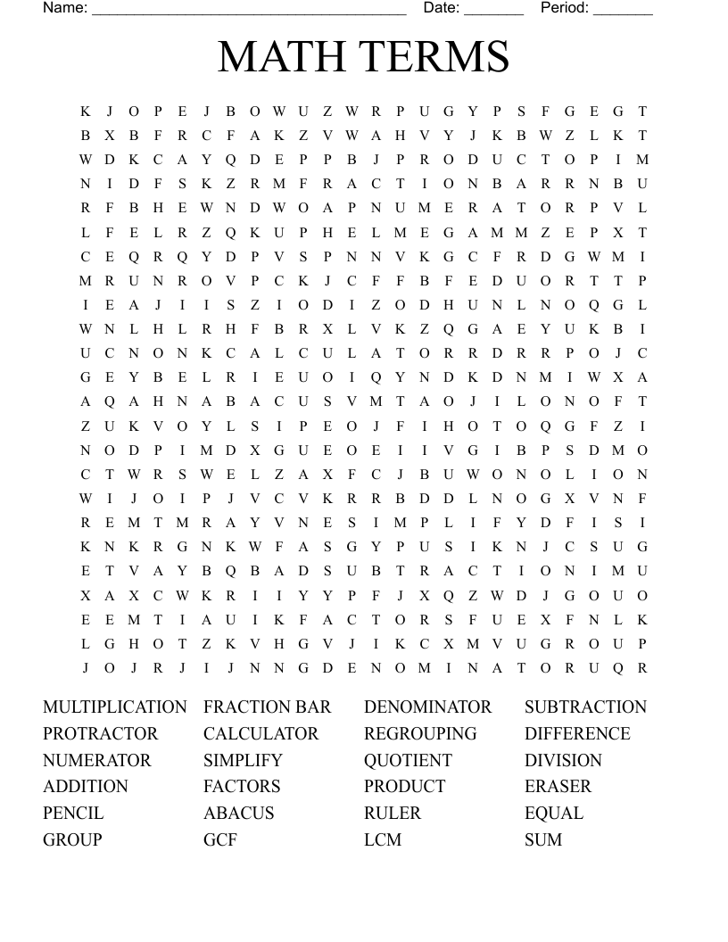 MATH TERMS Word Search