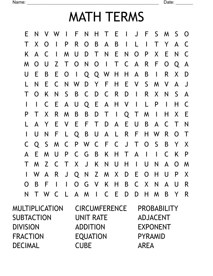 MATH TERMS  Word Search