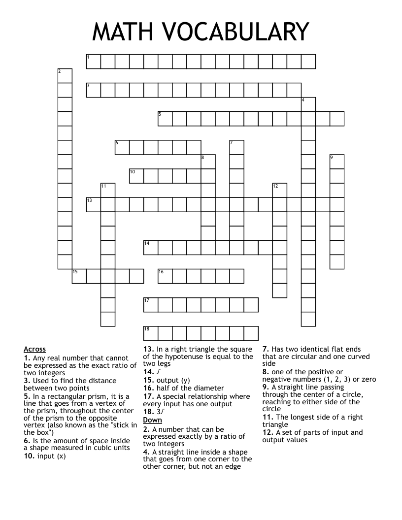 MATH VOCABULARY Crossword