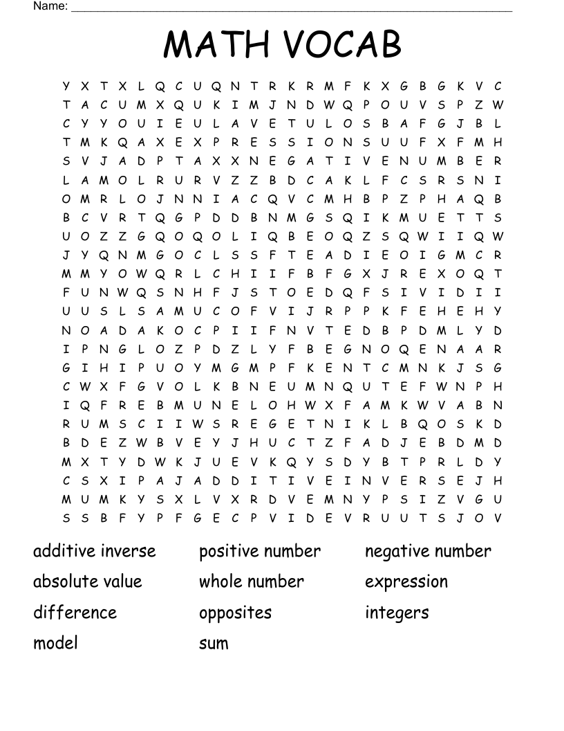 MATH VOCAB Word Search