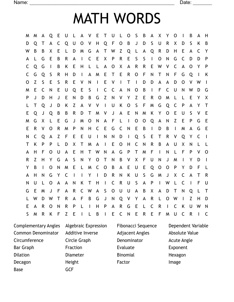 MATH WORDS Word Search