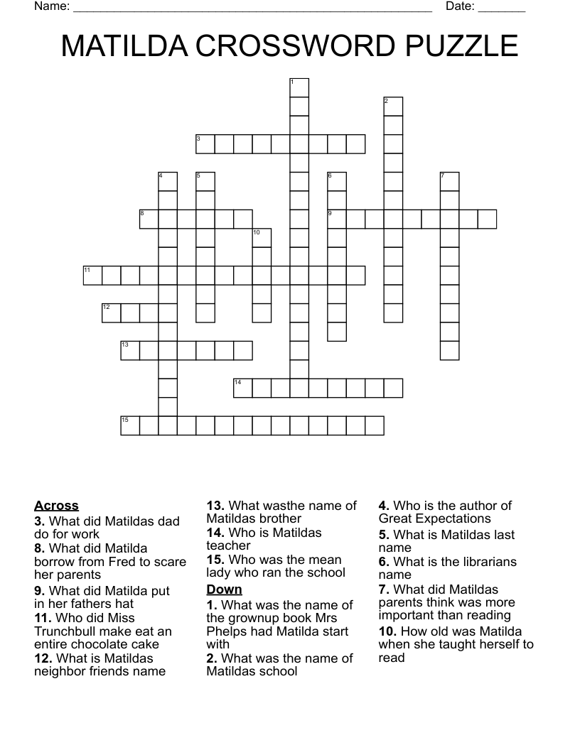 MATILDA CROSSWORD PUZZLE