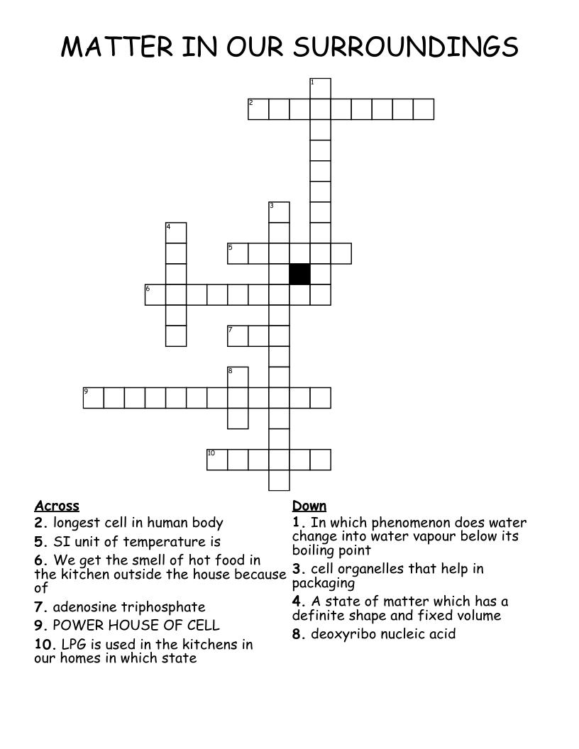MATTER IN OUR SURROUNDINGS Crossword