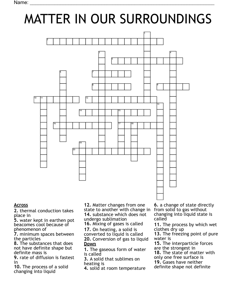 MATTER IN OUR SURROUNDINGS Crossword