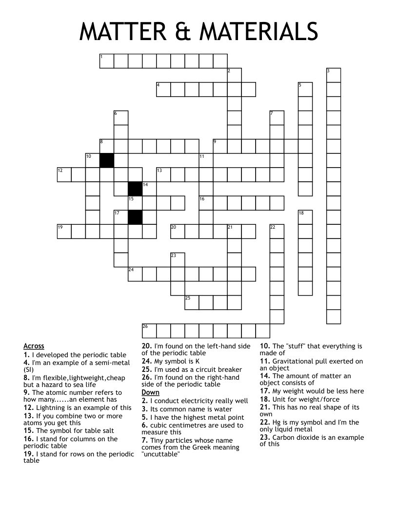 MATTER & MATERIALS Crossword