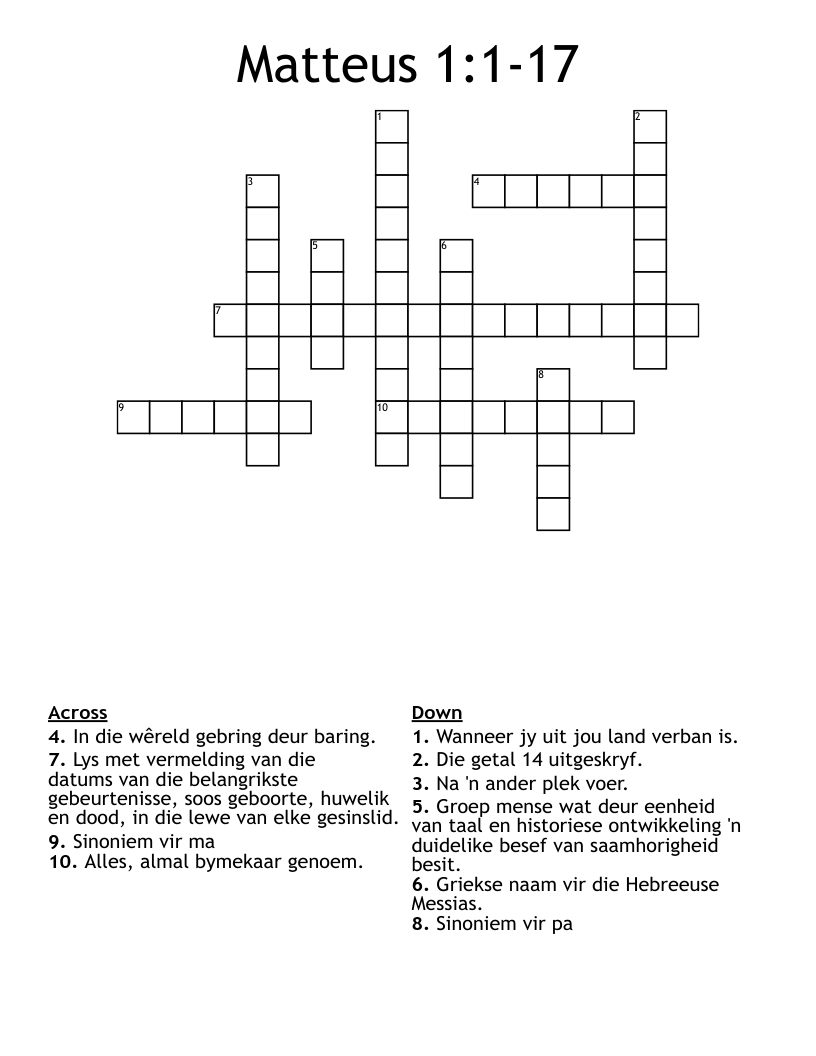 Matteus 1:1-17 Crossword