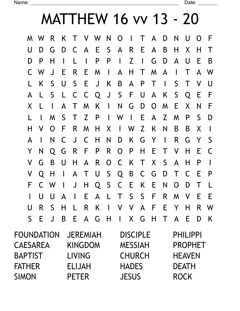 MATTHEW 16 vv 13 - 20 Word Search