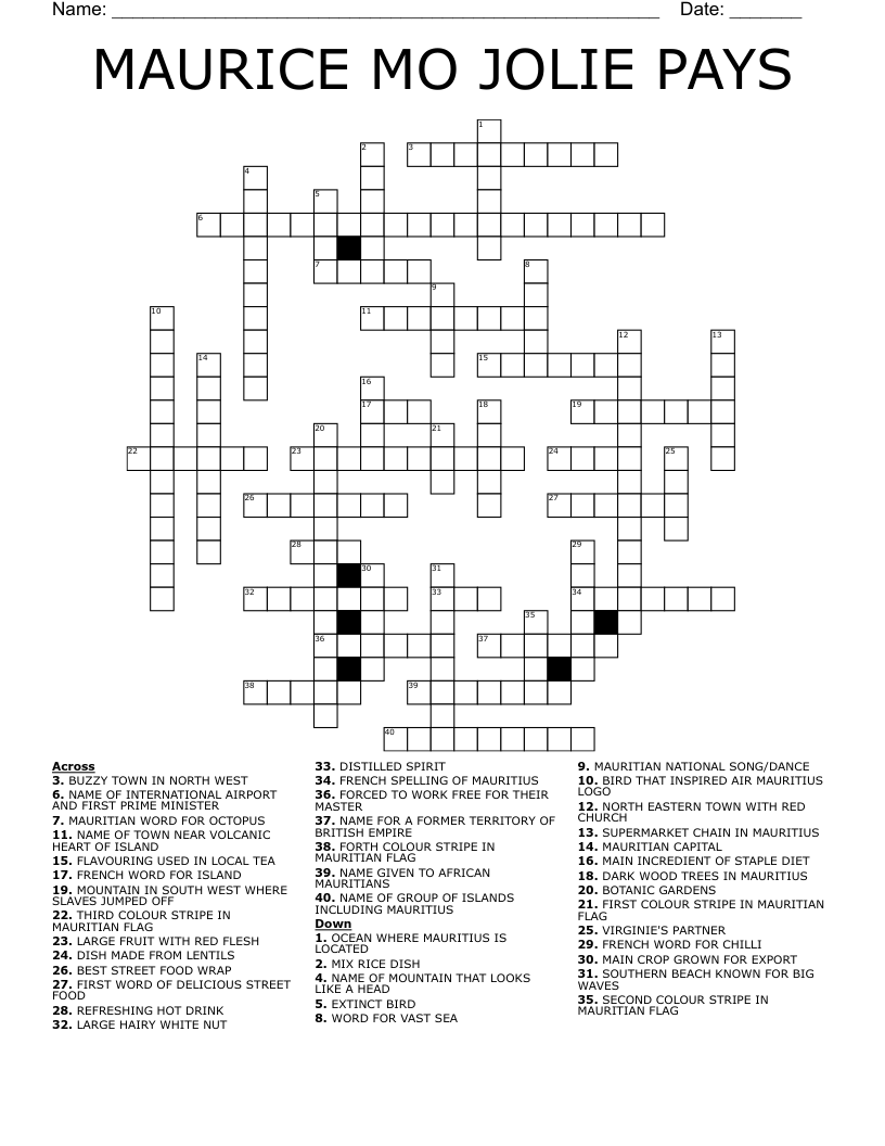 MAURICE MO JOLIE PAYS Crossword