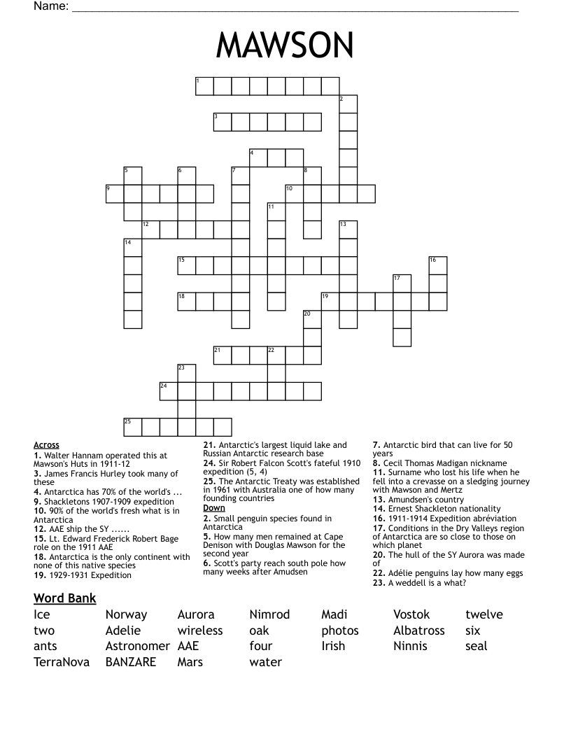 MAWSON Crossword