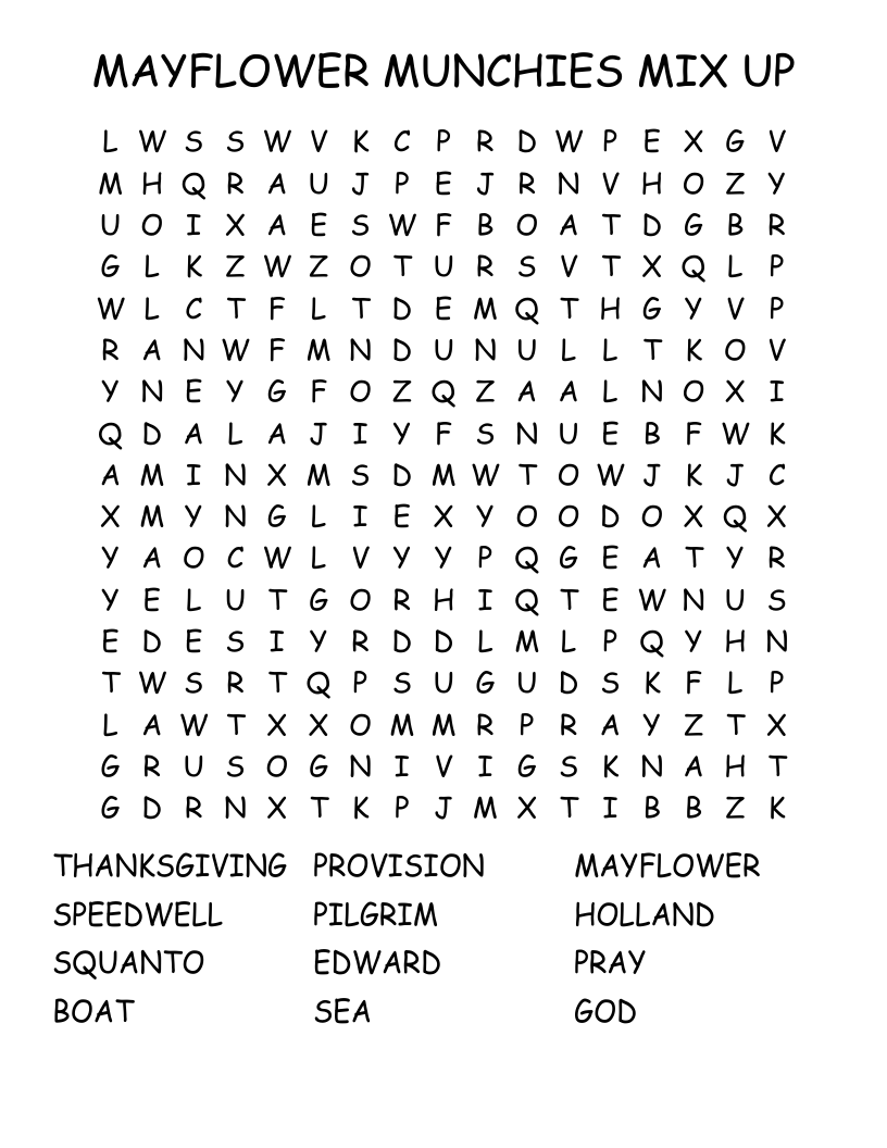 MAYFLOWER MUNCHIES MIX UP Word Search