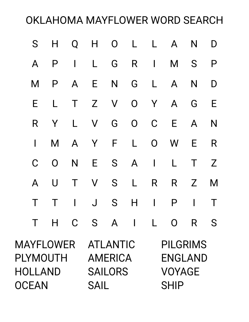 OKLAHOMA MAYFLOWER WORD SEARCH