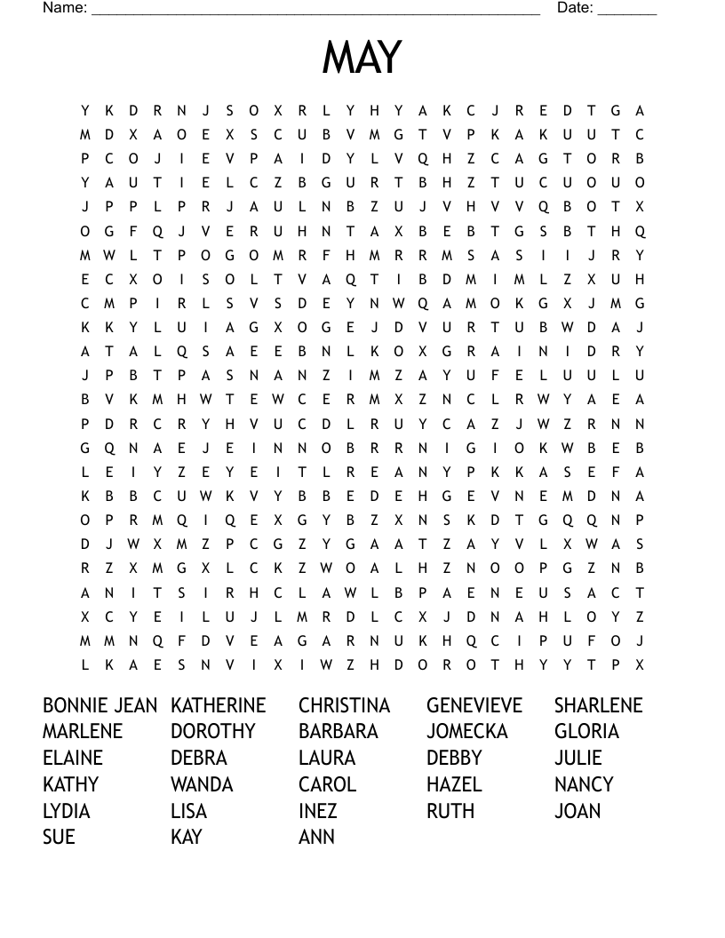 MAY Word Search
