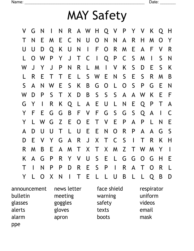 MAY Safety  Word Search