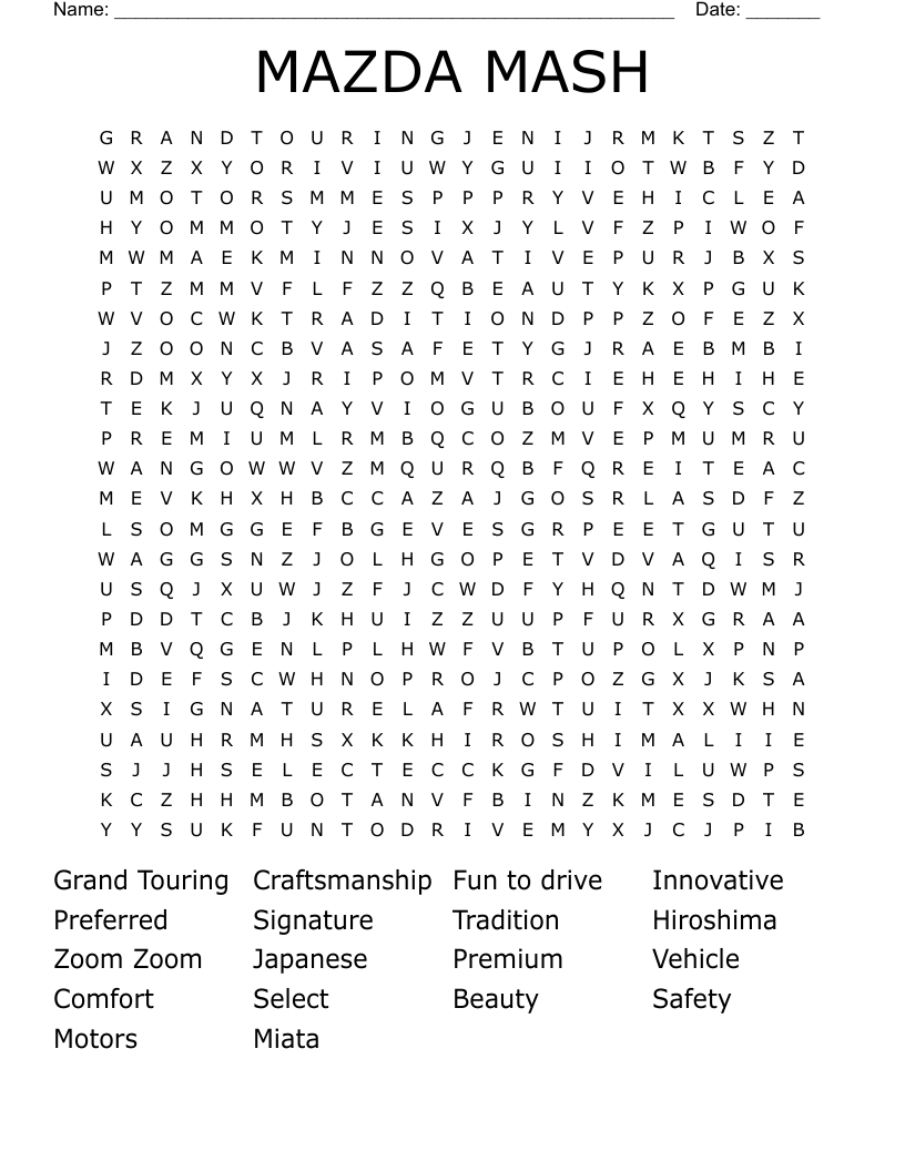 MAZDA MASH Word Search