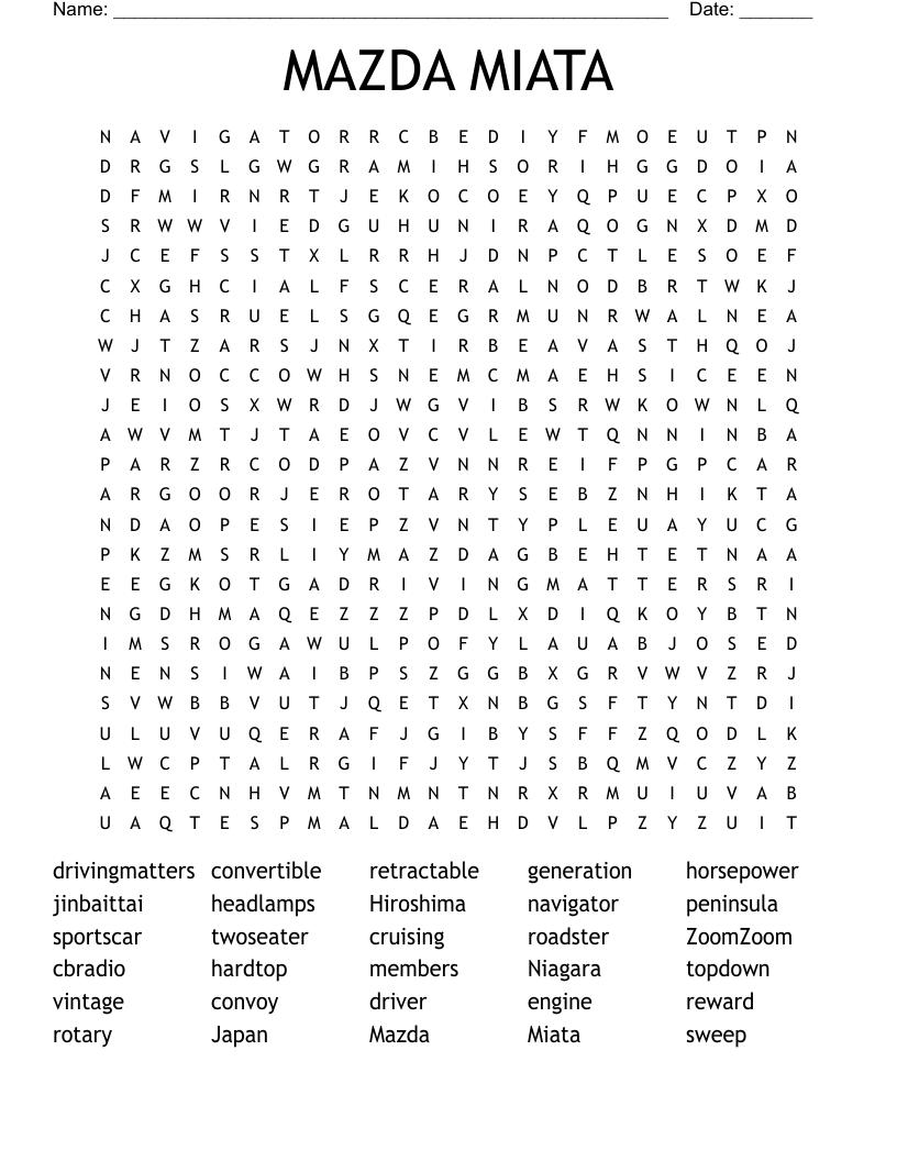 MAZDA  MIATA Word Search