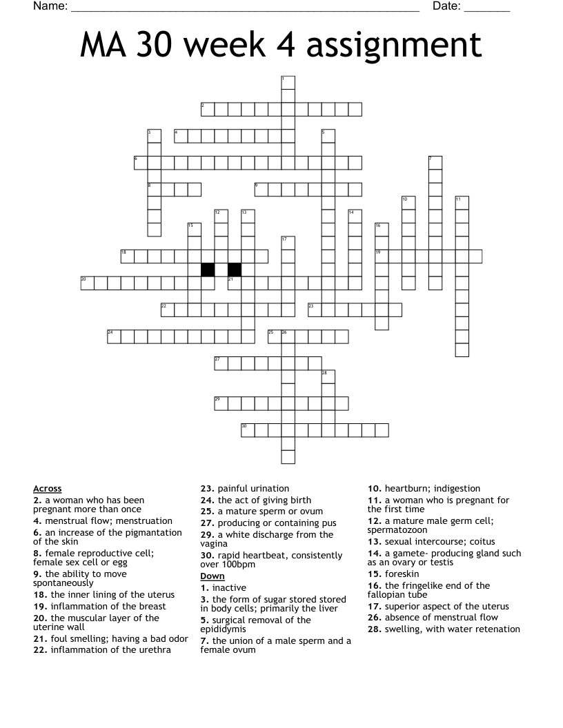 MA 30 week 4 assignment Crossword