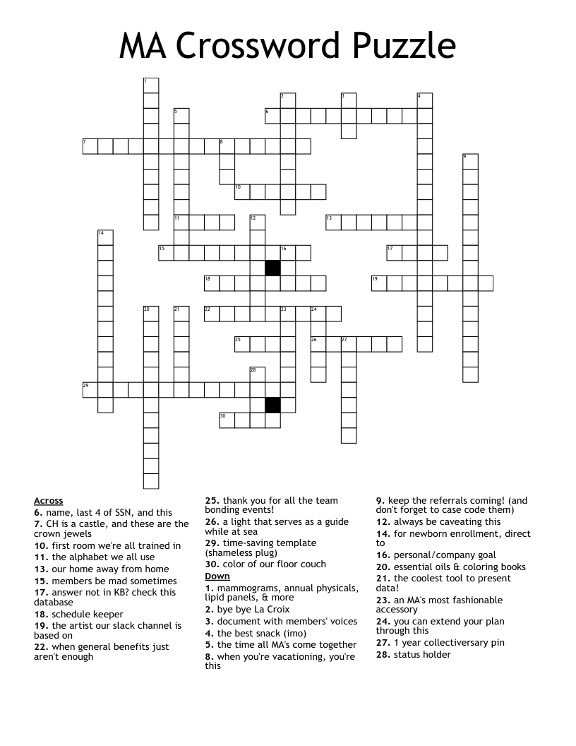 MA Crossword Puzzle