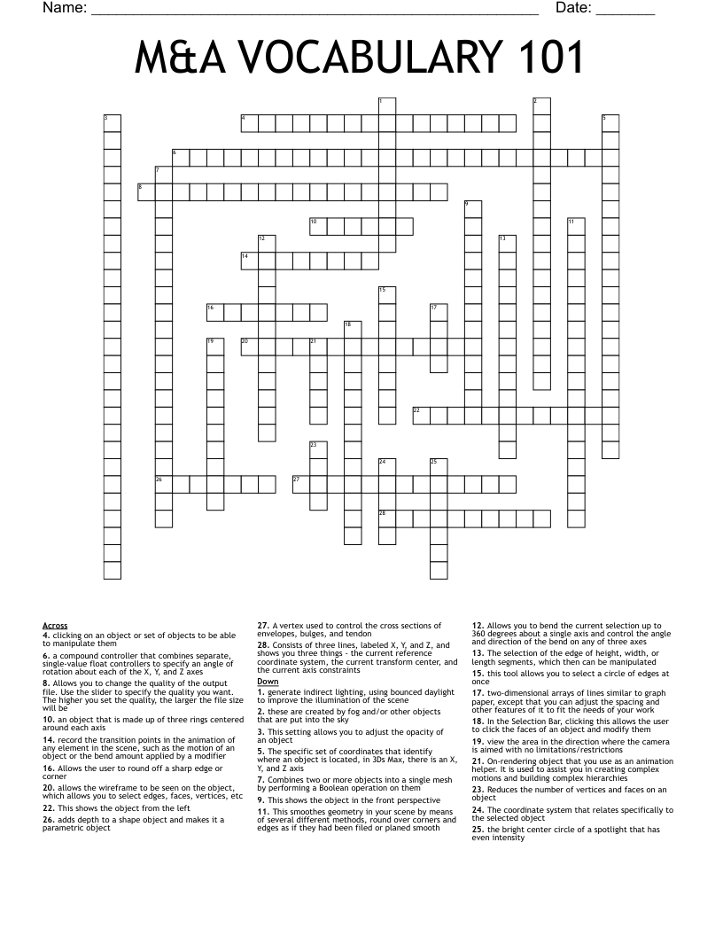 M&A VOCABULARY 101 Crossword