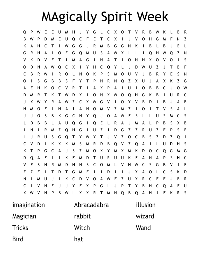 MAgically Spirit Week Word Search