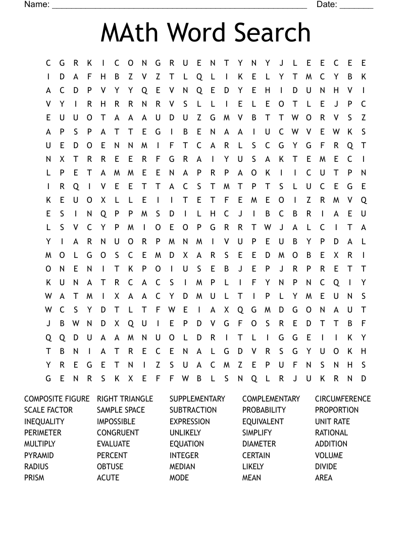 MAth Word Search