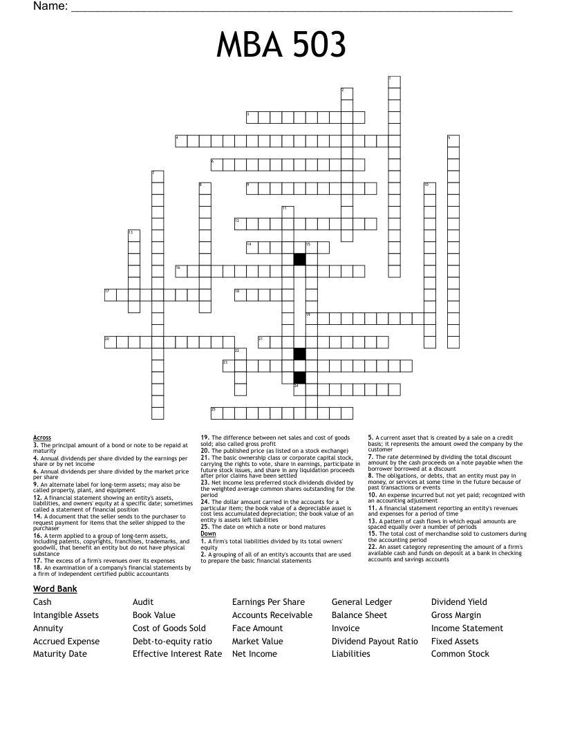 MBA 503 Crossword