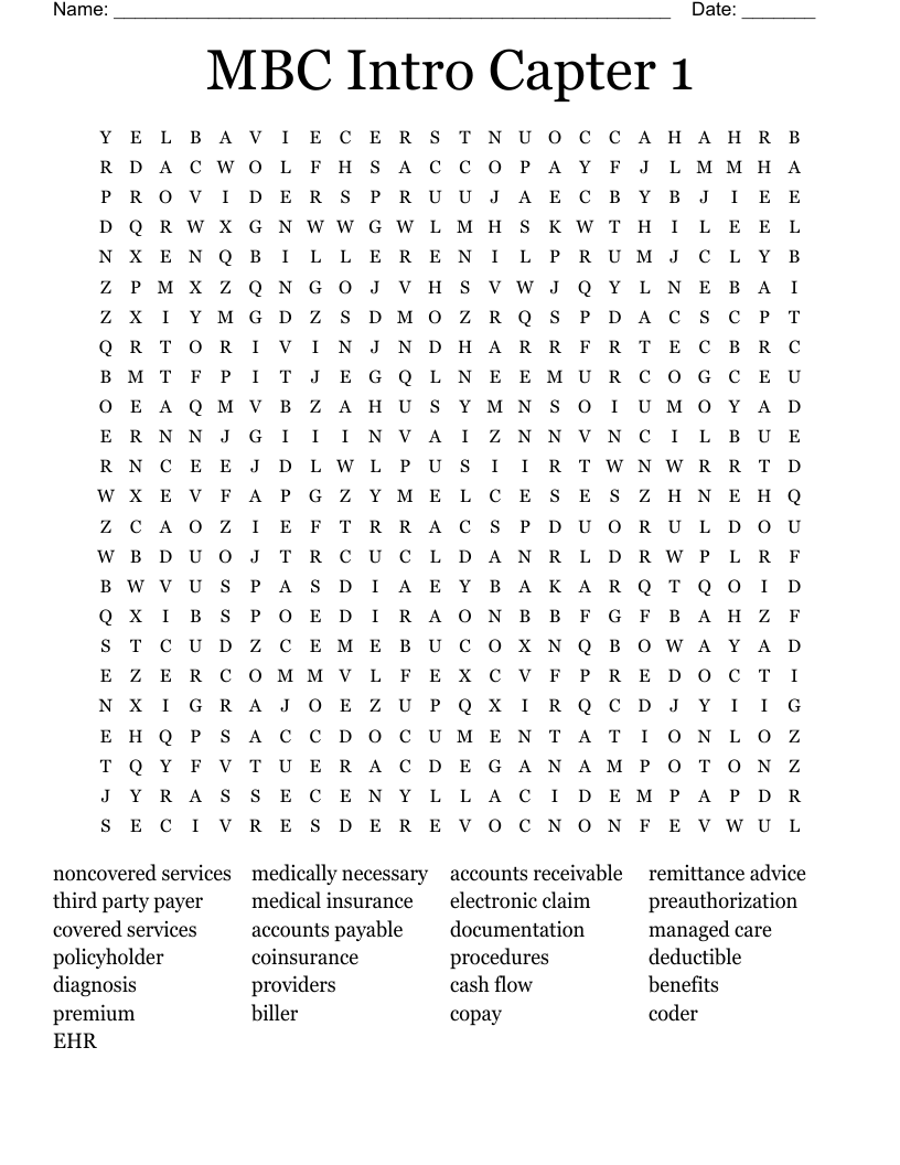 MBC Intro Capter 1 Word Search