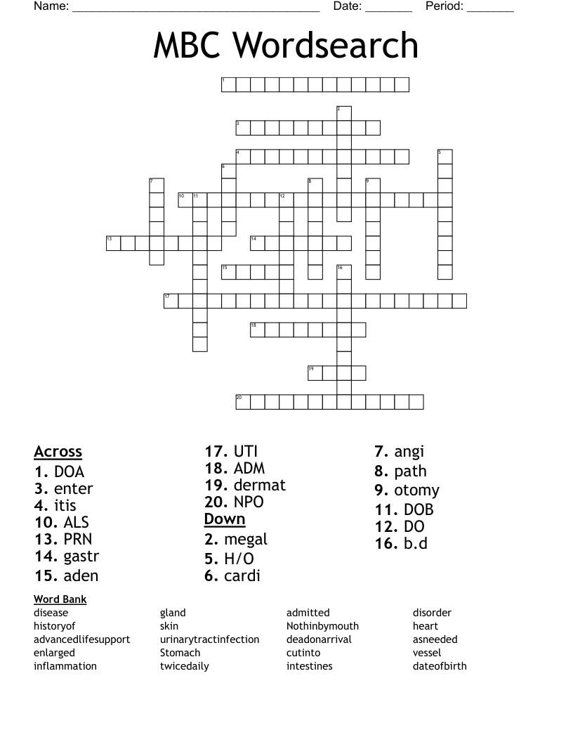MBC Wordsearch Crossword