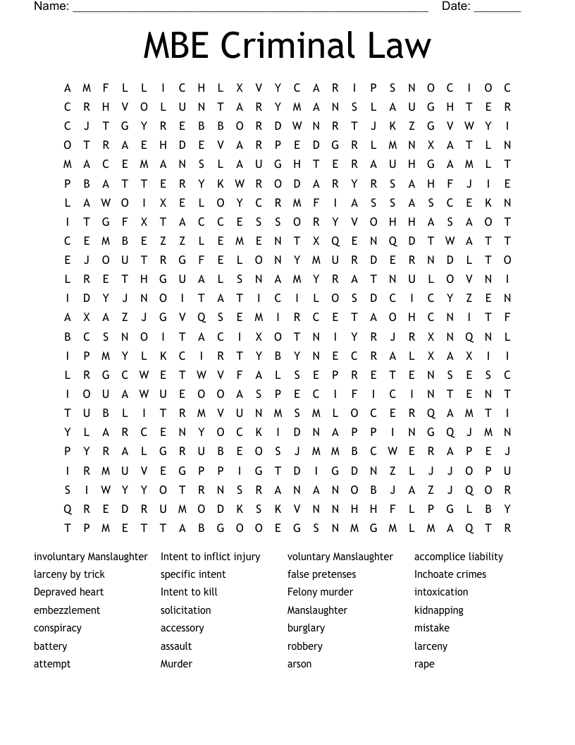 MBE Criminal Law  Word Search