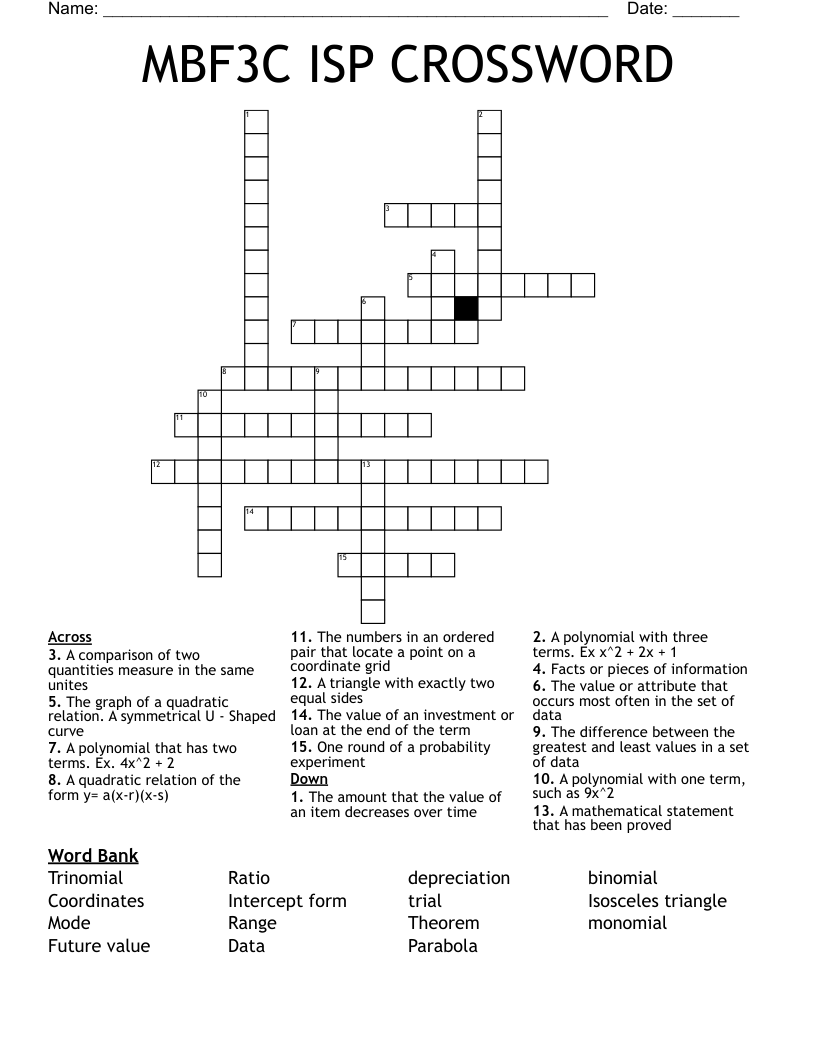 MBF3C ISP CROSSWORD
