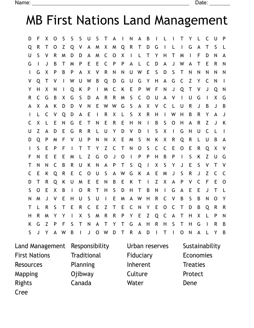 MB First Nations Land Management Word Search