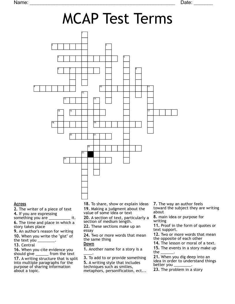 MCAP Test Terms Crossword